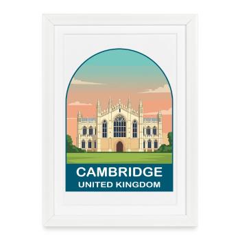 Art d’affiches de voyage vintage Cambridge UK - Affiche encadrée (27 × 37 cm) - blanc - Devant
