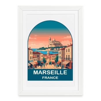 Marseille France Port City Vintage Travel Poster - Framed poster (27 × 37 cm) - white - Front