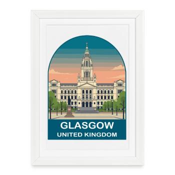Glasgow UK Vintage Travel Poster Art - Framed poster (27 × 37 cm) - white - Front