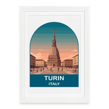 Turin Italy Vintage Travel Poster Art - Framed poster (27 × 37 cm) - white - Front