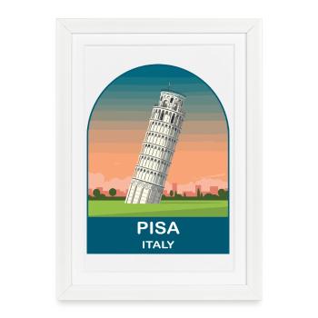 Art d’affiche de voyage vintage à Pise en Italie - Affiche encadrée (27 × 37 cm) - blanc - Devant
