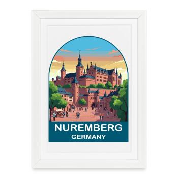 Art d’affiches de voyage vintage à Nuremberg, Allemagne - Affiche encadrée (27 × 37 cm) - blanc - Devant