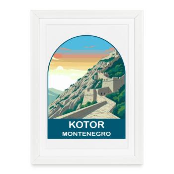 Art d’affiches de voyage vintage de Kotor Montenegro - Affiche encadrée (27 × 37 cm) - blanc - Devant