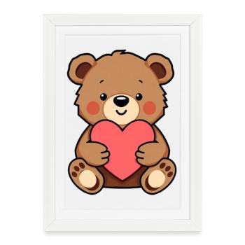 Ours Ours avec un cœur rouge Cadeau d’anniversaire - Affiche encadrée (27 × 37 cm) - blanc - Devant