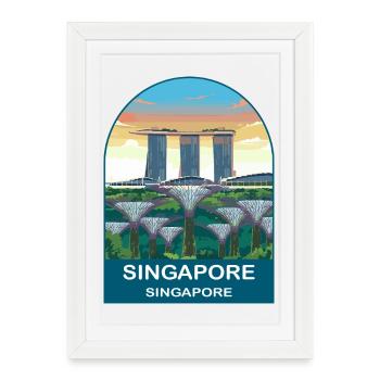 Singapore Vintage Retro Travel Poster Badge - Framed poster (27 × 37 cm) - white - Front