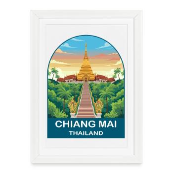 Art d’affiche de voyage Doi Suthep à Chiang Mai, Thaïlande - Affiche encadrée (27 × 37 cm) - blanc - Devant