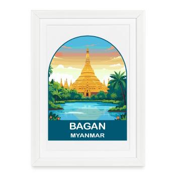 Bagan Myanmar Temple Vintage Travel Poster - Framed poster (27 × 37 cm) - white - Front