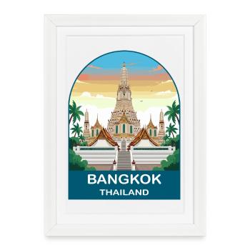 Bangkok Thailand Temple Vintage Travel Poster Art - Framed poster (27 × 37 cm) - white - Front