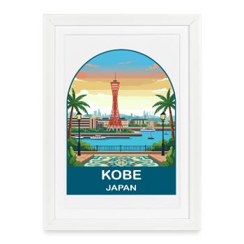 Port Tower de Kobe Japan Art de voyage vintage - Affiche encadrée (27 × 37 cm) - blanc - Devant