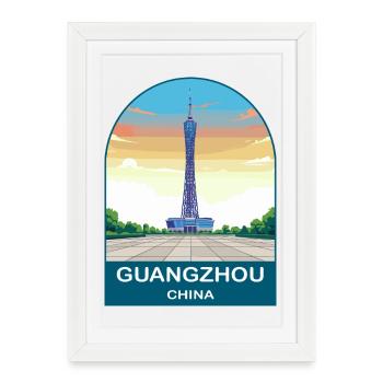 Guangzhou China Canton Tower Vintage Travel Poster - Framed poster (27 × 37 cm) - white - Front