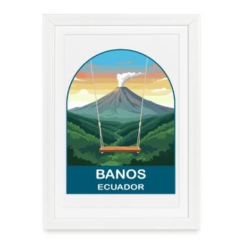 Banos Ecuador Volcano Art de voyage vintage - Affiche encadrée (27 × 37 cm) - blanc - Devant