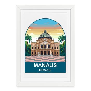 Affiche de voyage à l’Opéra Amazone de Manaus, Brésil - Affiche encadrée (27 × 37 cm) - blanc - Devant