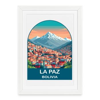 Art de voyage vintage dans le téléphérique de La Paz Bolivia - Affiche encadrée (27 × 37 cm) - blanc - Devant