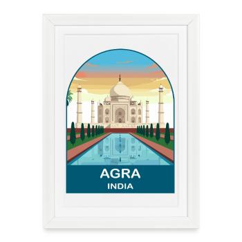 Art d’affiches de voyage vintage du Taj Mahal à Agra India - Affiche encadrée (27 × 37 cm) - blanc - Devant