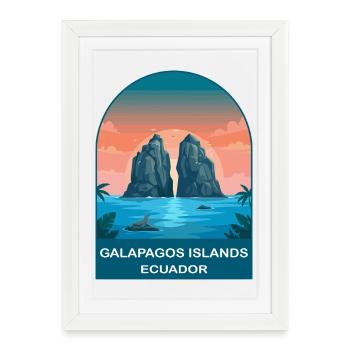Galapagos Islands Ecuador Vintage Travel Poster - Framed poster (27 × 37 cm) - white - Front