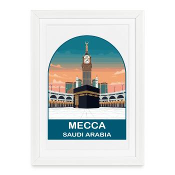 Mecque, Arabie Saoudite Poster de voyage vintage - Affiche encadrée (27 × 37 cm) - blanc - Devant
