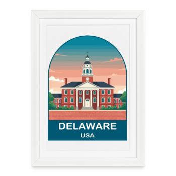 Art d’affiches de voyage vintage Delaware USA - Affiche encadrée (27 × 37 cm) - blanc - Devant