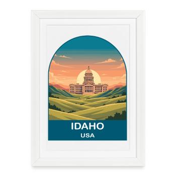 Art d’affiches de voyage vintage Idaho USA - Affiche encadrée (27 × 37 cm) - blanc - Devant