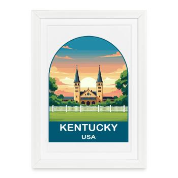 Art d’affiches de voyage vintage Kentucky USA - Affiche encadrée (27 × 37 cm) - blanc - Devant