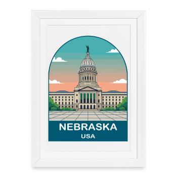 Nebraska USA Vintage Travel Poster Art - Framed poster (27 × 37 cm) - white - Front