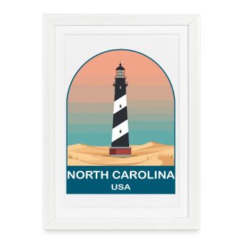 North Carolina USA Vintage-Reiseplakat - Gerahmtes Poster (27 × 37 cm) - Weiß - Vorne