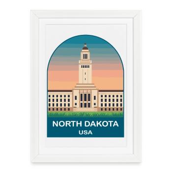 Affiche de voyage vintage Dakota du Nord USA - Affiche encadrée (27 × 37 cm) - blanc - Devant
