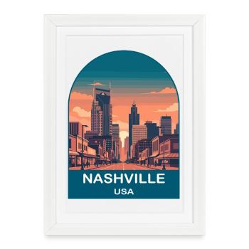 Art d’affiches de voyage vintage à Nashville USA - Affiche encadrée (27 × 37 cm) - blanc - Devant