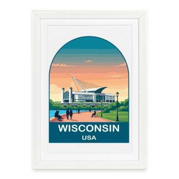 Art d’affiches de voyage vintage du Wisconsin USA - Affiche encadrée (27 × 37 cm) - blanc - Devant
