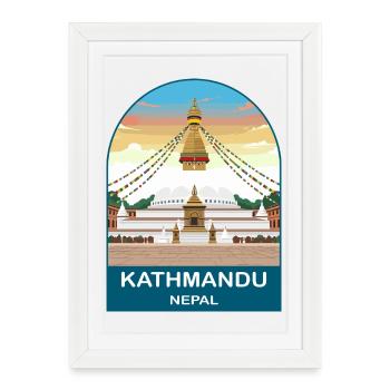 Kathmandu Nepal Boudhanath Stupa Travel Design - Affiche encadrée (27 × 37 cm) - blanc - Devant