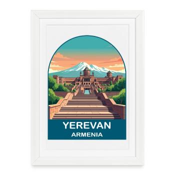 Yerevan Armenia Mount Ararat Vintage Travel Art - Framed poster (27 × 37 cm) - white - Front
