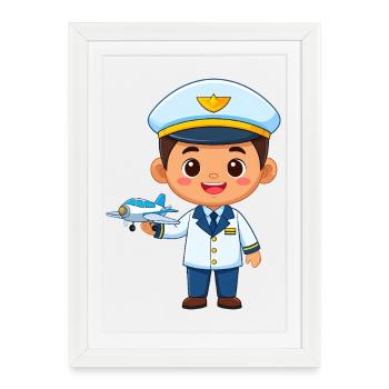 Little pilot with airplane - Framed poster (27 × 37 cm) - white - Front