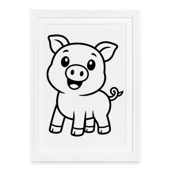 Motif animal cochon joyeux - Affiche encadrée (27 × 37 cm) - blanc - Devant