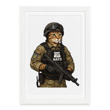 Ukraine Cat avec écusson NAFO - Affiche encadrée (27 × 37 cm) - blanc - Devant