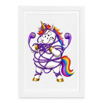 Unicorn Tangled In Earbuds - Framed poster (27 × 37 cm) - white - Front