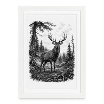 Majestic Deer in Nature in Drawing Style - Framed poster (27 × 37 cm) - white - Front