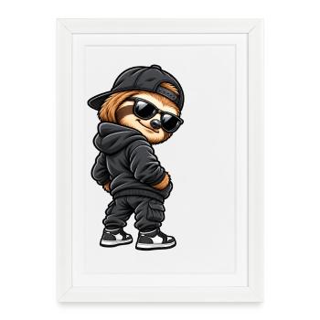 Cool gangster sloth in streetwear style - Framed poster (27 × 37 cm) - white - Front