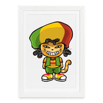 Reggae chat - Affiche encadrée (27 × 37 cm) - blanc - Devant
