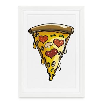 J'aime la pizza - tranche de pizza - coeur - -gift Comic - Affiche encadrée (27 × 37 cm) - blanc - Devant