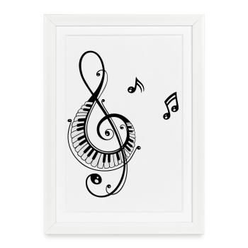 Clef with piano keys and music notes - Framed poster (27 × 37 cm) - white - Front