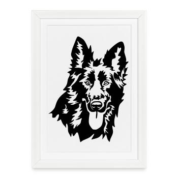 Tête de berger allemand - Affiche encadrée (27 × 37 cm) - blanc - Devant