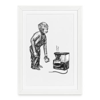 Monkey and coffee - Framed poster (27 × 37 cm) - white - Front