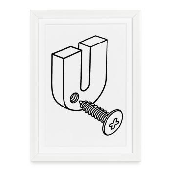 Fuck you, humour mécanique, Screw U, Screw you, - Affiche encadrée (27 × 37 cm) - blanc - Devant