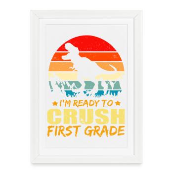 T-Rex Préhistoire Vintage Warrior - Affiche encadrée (27 × 37 cm) - blanc - Devant