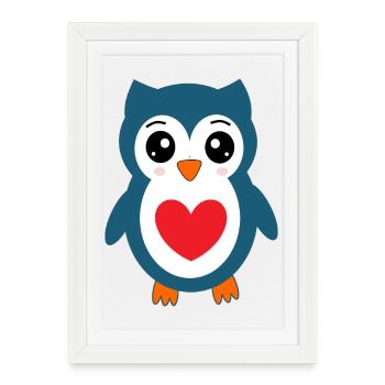 Eule blaue Eule  - Gerahmtes Poster (27 × 37 cm) - Weiß - Vorne