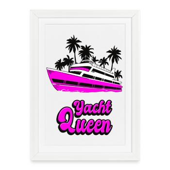 Design de bateau Yacht Queen Palm Tree - Affiche encadrée (27 × 37 cm) - blanc - Devant