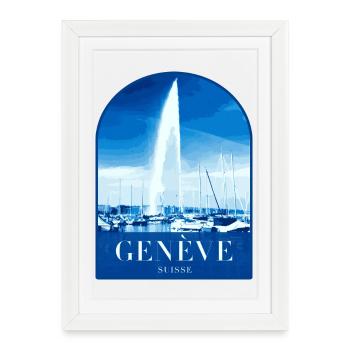 Geneva JetdEau Harbour Motif - Framed poster (27 × 37 cm) - white - Front