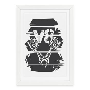 Rétro V8 Voiture Musclecars Moteur Vintage Icon Logo - Affiche encadrée (27 × 37 cm) - blanc - Devant