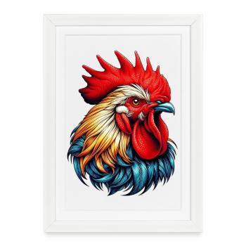 Coq Poule - Affiche encadrée (27 × 37 cm) - blanc - Devant