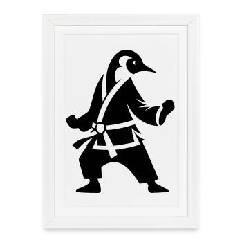 Pingouin Karaté Arts Martiaux Silhouette Minimaliste - Affiche encadrée (27 × 37 cm) - blanc - Devant