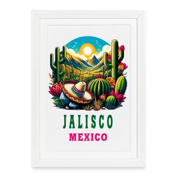 Motif du désert de cactus de Jalisco Mexico - Affiche encadrée (27 × 37 cm) - blanc - Devant
